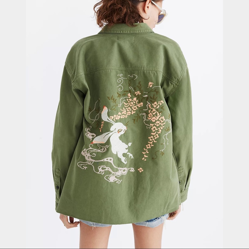 Madewell Embroidered Army Green Rabbit Utility Shirt-Jacket / Shacket